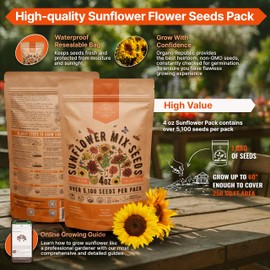 Sunflower Mix Seeds Pack 4 oz - Over 5,100 Non-GMO Heirloom Sunflower Seeds for Planting, Annual Flowers in Individual Seed Packet, Sunflower Seeds for Planting Home Garden Indoor & Outdoor Gardening