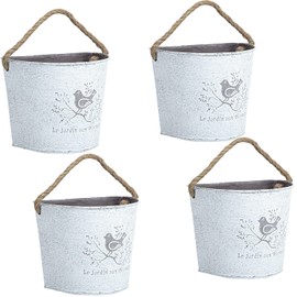 XONOR 4Pcs Galvanized Metal Wall Planter- Wall Hanging Bucket Vintage Rustic Flowers Vase Planter Holder with Rope for Home Wall Decor or Plants Flowers Growing (5.5'')