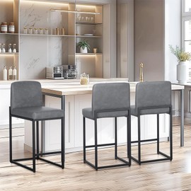 Sophia & William Bar Stools, Counter Height 24" Bar Stools for Kitchen Island, Modern PU Leather Metal Counter Stools,Grey,1 Pack