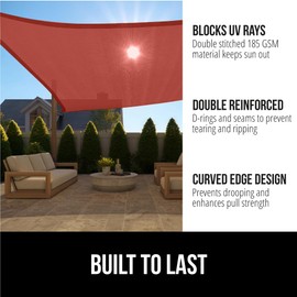Gorilla Grip Heavy Duty Sun Shade, UV Protection Fade Tear and Rust Resistant Rectangle Sunshade Canopy, Curved Edges Blocks Sunlight, Breathable Sail, Outdoor Patio, Lawn Garden, 6x10 FT Terra