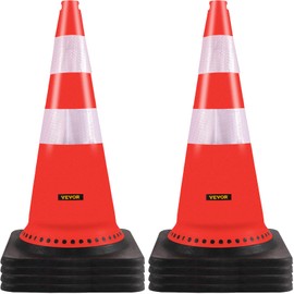 Happybuy 8 Pack 30" Traffic Cones, PVC Orange Construction Cones with Reflective Collars, Black Weighted Base for Traffic Control, Driveways, Parking, School Use