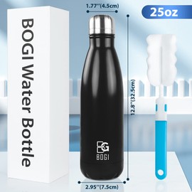 BOGI Insulated 25oz 2 Pack Stainless Steel Water Bottles, Leak Proof Sports Metal Bottles - Keep Drink Cold for 24 Hours and Hot for 12 Hours, BPA Free for Kids & School