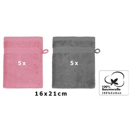 10 Piece Set Wash Mitts Premium, Colour: old rose and anthracite, Size: 16 x 21 cm