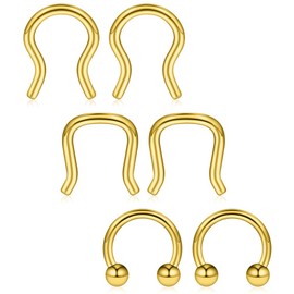 Ruifan 316L Surgical Steel U-Shaped & Horseshoe Nose Septum Hanger Retainer Nose Hoop Cartilage Tragus Rings 14g 6PCS - Gold