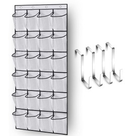 MISSLO Over The Door Shoe Organizer 24 Large Mesh Pockets, White