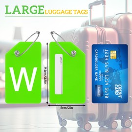 8 Pcs Initial Letter A-Z Luggage Tags Silicone Suitcase Instrument Tag with Name Card and Stainless Steel Loop(Letter W,Green)