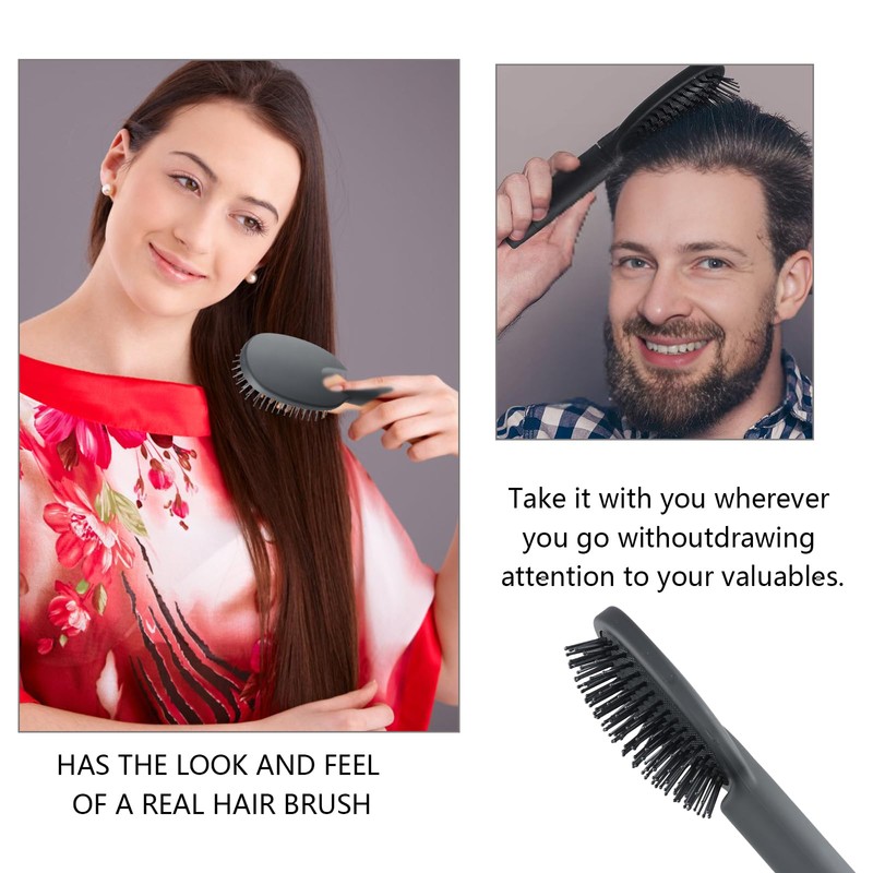 Stash Can Hairbrush Flask, Black Secret Compartment Hairbrush, Beach Safe