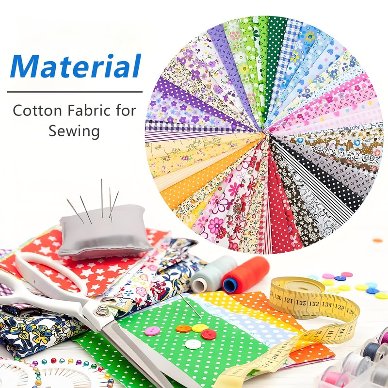 50 Cotton Fabric Squares 10x10cm - Precut Patchwork Material for