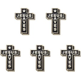 Cross Brooch Pin Set Dainty Black White Cross Lapel Brooch Pin Jesus Saves Cross Badge Brooch for Women Men Girls Birthday Jewely Gift Hat Jacket