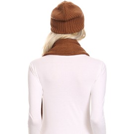 Sakkas 16139 - Balencia Cool Girl Long Wide Soft Fur Lined Infinity Scarf Beanie Hat Set - Brown - OS