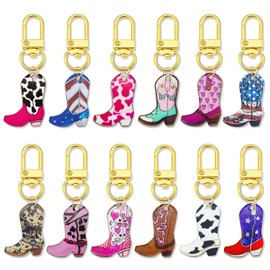 lyyochinn 12 pcs Cute Cowgirl Cowboy Boot Keychain,Alloy Mini Western Cowboy Boot Keychains for Bachelorette Party Decor Bridal Shower Birthday Party Favors.