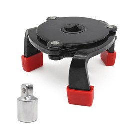 Universal Oil Filter Wrench with 1/2'' Adapter 3/8'' Square Drive Socket, Adjustable 3 Jaw Oil Filter Removal Tool Range 2-3/8 to 3-7/8 inch (Black)