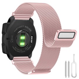 Milanais Strap Compatible with Garmin Instinct 2, Double Magnetic Classic Stainless Steel Metal Replacement Wristbands for Garmin Instinct, Instinct Tactical, Instinct Tide, Instinct Solar, Pink