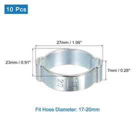 sourcing map 10Pcs Double Ear Hose Clamps, Adjustable 17-20mm(0.67"x0.79") Iron Zinc Plated Two-Ear Hose Clamp, O Clip Hose Clamps Fuel Line Clamps Hose Clamp, Double Ear O Clips