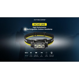 Nitecore HC60 UHE Headlamp -1,600 Lumens w/Eco Sensa USB C Charging Cable