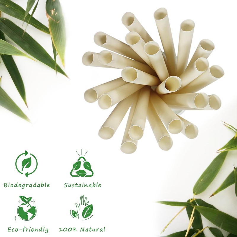 Extra Wide Bamboo Boba Straws Disposable - Pack of 200