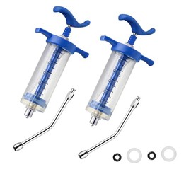 2Pcs Reusable Goats Syringe, 2 Drench Nozzle Adjustable Dosage Drench Gun Syringe for Bird, Cattle, Sheep, Goats, Horse, Pig, Dog Supplies (50ML)