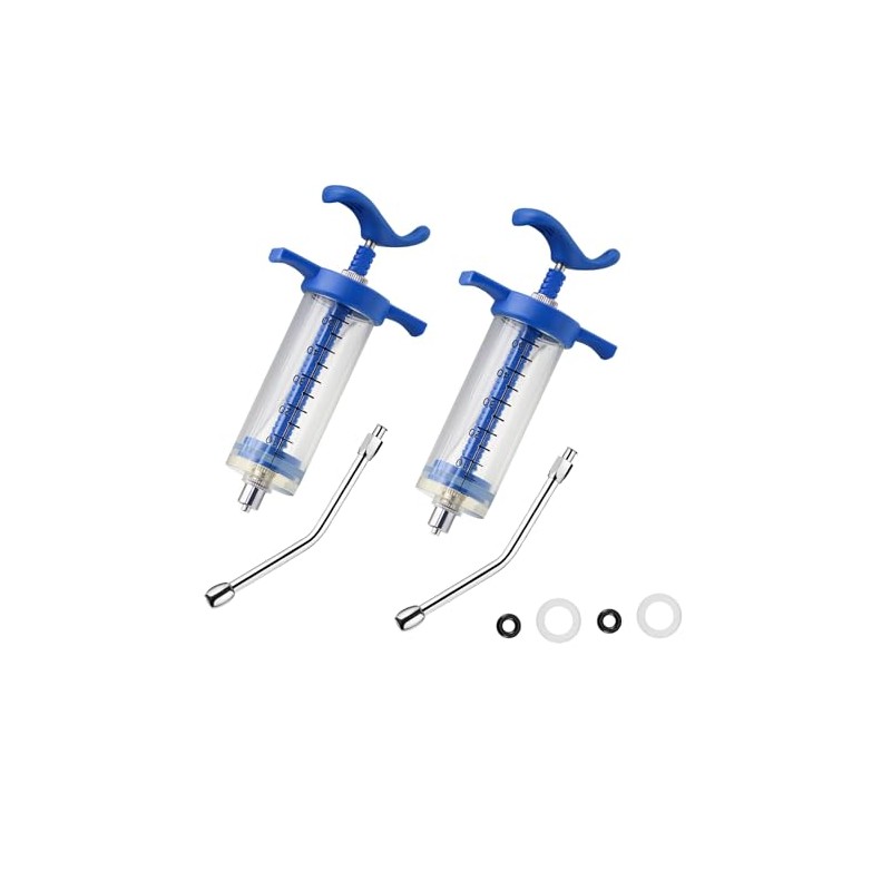 2Pcs Reusable Goats Syringe, 2 Drench Nozzle Adjustable Dosage Drench