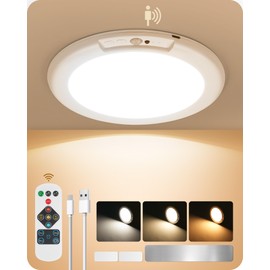 Rechargeable Motion Sensor Ceiling Light with Remote, Wireless Ceiling Light, Battery Operated Magnetic Motion Sensor Light, 3CCT, Dimmable Ceiling Light for Shower Closet Stairs Garage Pantry Hallway
