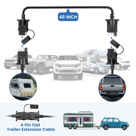 MECMO - Cable de extensión plano de 4 pines para remolque de 12 pulgadas, resistente 18 AWG de cobre puro de 4 vías, cableado de remolque de lado del vehículo Hanress de 4 clavijas para remolque