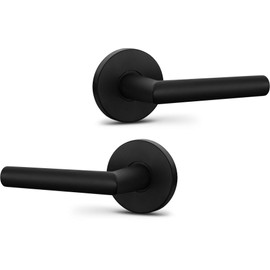 Berlin Modisch Dummy Lever Door Handle Pack of 2 Sleek Round Non-Turning Single Side Pull Only Lever Set [for Closet or French Doors] Heavy Duty - Iron Black Finish