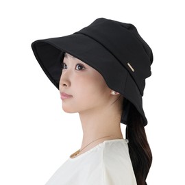 Kizawa Women's Hat, Large Size, Full Light Blocking, UV Protection, 100% Light Blocking, UV Protection, Cold Feeling, Wide Brim, 2 Sizes to Choose from, Normal: Black