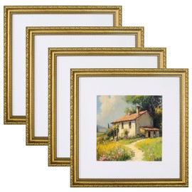 eletecpro 12x12 Picture Frames Set of 4, Vintage Photo Frames with Glass, Gold Frames 12x12 Display 8x8 Photo with Mat or 12x12 without Mat for Home Wall Decor, Gold