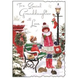 Jonny Javelin Granddaughter Christmas Card (JJ-XVC019) - Bunnies in the Snow - Velvet Cheer Range