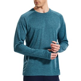 MIER Men's Long Sleeve Workout Shirts UPF 50+ Sun Protection Hiking Shirts Lightweight Outdoor Fishing Tops Dark Blue M