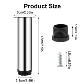 15 cm/5.91" Furniture Legs, 4 Pcs 0-10 mm/0-0.39 In Adjustable Table Legs for Bed Desk Sofa Chair Cupboard Breakfast Bar Kitchen Unit Coffee Table Cabinet Legs Support Feet(Stainless Steel)