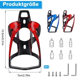 Bicycle Bottle Holder, Pack of 2, Drink Holder, Bicycle, Durable Ultralight Plastic Water Bottle Holder for MTB, Road Bike, Mountain Bike (Red, Blue)