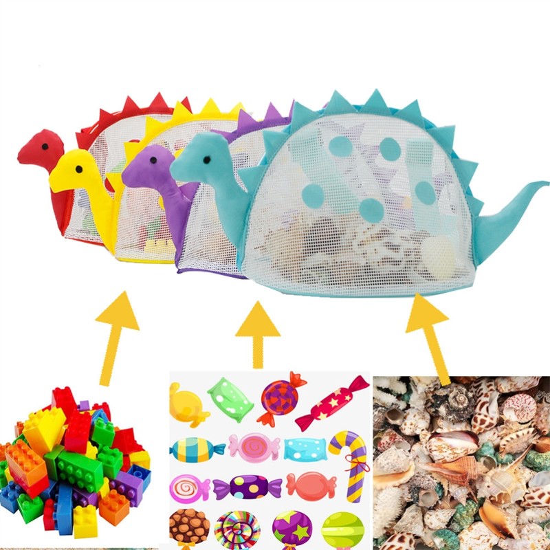Dinosaur Mesh Beach Bag for Kids Shell Collecting Totes Portable