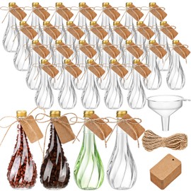 Lounsweer 30 Pack 5 oz Plastic Potion Bottles with Caps Clear Sand Art Bottles with Twine and Tags Souvenir Jars Bulk Wish Bottle Candy Jar for DIY Wedding Party Favors Decoration(Gold Aluminum Cap)