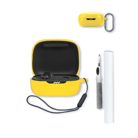 Case for JBL Live Pro 2 TWS Truly Wireless Headphones,Soft Protective,BOVUGAC Silicone Case Cover with Keychain & Cleaning Kit & Lanyard for JBL Live Pro 2 TWS Earbuds-Yellow