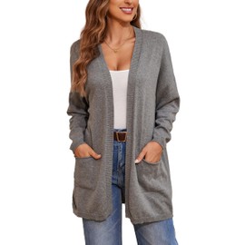 BERESIA Women's 100% Cotton Lightweight Open Front Cardigans with Pockets Long Sleeve Soft Oversized Knit Casual Sweaters Outwear, Darkgrey, M