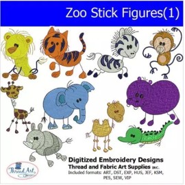 ThreadArt Embroidery Design Set- Zoo Stick Figures(1) - 10 Designs - 9 Formats - USB Stick