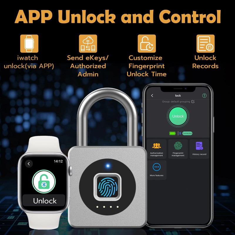 Pothunder Fingerprint Padlock with APP, Keyless Biometric Lock, Smart Waterproof