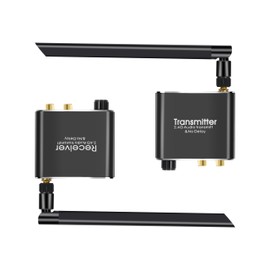 Alanph 2.4G Wireless Audio Transmitter Receiver, RCA(3.5mm) Out input/164ft Long Range No Latency/HD Audio/Two-Way Volume Control, Wireless Adapter Kit for TV