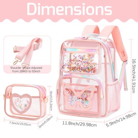 KIDNUO Clear Backpack for Girls 2 PCS Backpacks Set,Heavy Duty Bookbag Stadium Approved Daypack Transparent School Bag See Through Bookbags for Kids Elementary College Students Teens Sport Pink