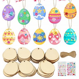 50 Pcs Unfinished Easter Eggs Crafts,Cutouts Easter Eggs Hanging Ornaments with Ropes,Easter Egg Wood Slices for Craft Easter Decorations (Wooden Easter egg)