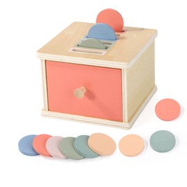 Color Sorting Drawer Box, Wooden Premium Toddlers Color Sorting Coin Box with Drawer Infant Developmental Coin Drop Toy for Baby Boys and Girls