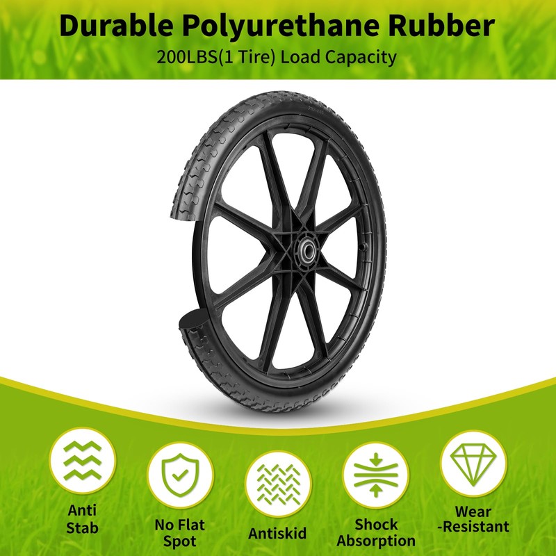 budrash 20" Wheelbarrow Wheels Fit for Rubbermaid, Flat Free Carts