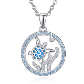 Dreamboat Sea Turtle Necklace Sterling Silver Opal Necklace Turtle Pendant Sea Turtle Gifts for Turtle Lovers Ocean Jewelry Hawaiian Summer Beach Jewelry for Women