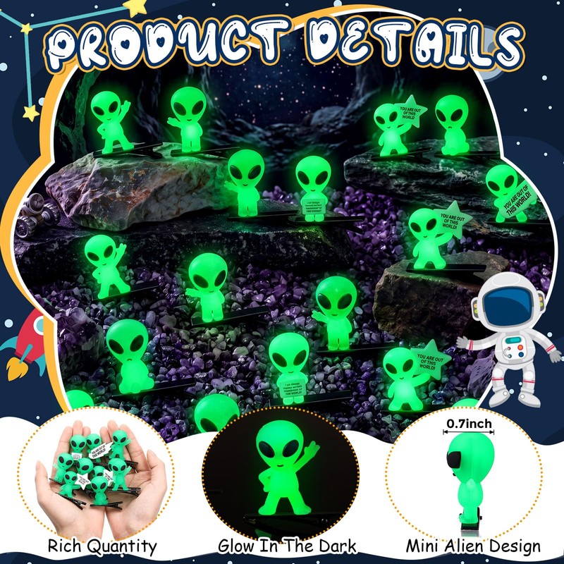 60 Pcs Alien Hair Clips Glow in Dark Rave,Mixed Styles,Green