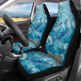 KEIAHUAN Blue Sea Turtle Front and Back Car Seat Covers Front Saddle Blanket Rear Split Bench Protection Cover Soft and Breathable Automotive Accessories Universal Fits Sedan Truck SUV