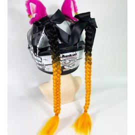 Lecherri Girls Braids Ponytail Extension with Suction Cup for Helmet 2PCS Helmet Accessories Helmet Hair with Bowknot Helmet Pigtails for Motorcycle Bicycle Ski Helmet 22inch(Helmet Not Included)