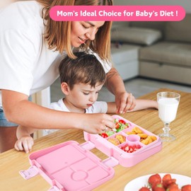Bento Box, Double Buckle Leakproof Bento Lunch Box, Lunch Containers for Adult Kids with 5 Compartments, Snack Containers for On The Go Meal, Food Tray BPA Free (Pink)