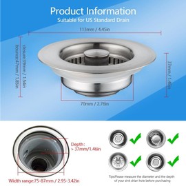 SELLO 3 in 1 Kitchen Sink Drain Strainer, 304 Stainless Steel Pop-Up Sink Stopper with Filter Basket, Anti-Clogging Sink Drain Strainer for 3-1/2''Drain Hole of US Standard Kitchen Drain