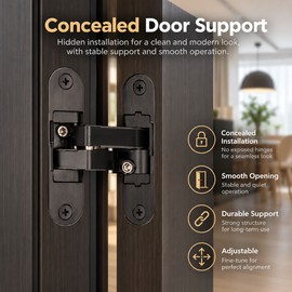 3D Adjustable Hidden Door Hinge for Solid Wood Doors – Concealed Cross Hinge Hardware with Up & Down Alignment Adjustment