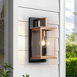 GEPOW Black and Gold Outdoor Wall Lights, Modern Exterior Wall Mounted Sconce with Clear Glass Shade, Anti-Rust Square Waterproof Porch Lights Fixture for Front Door, Entry, Porch, Patio, and Gazebo